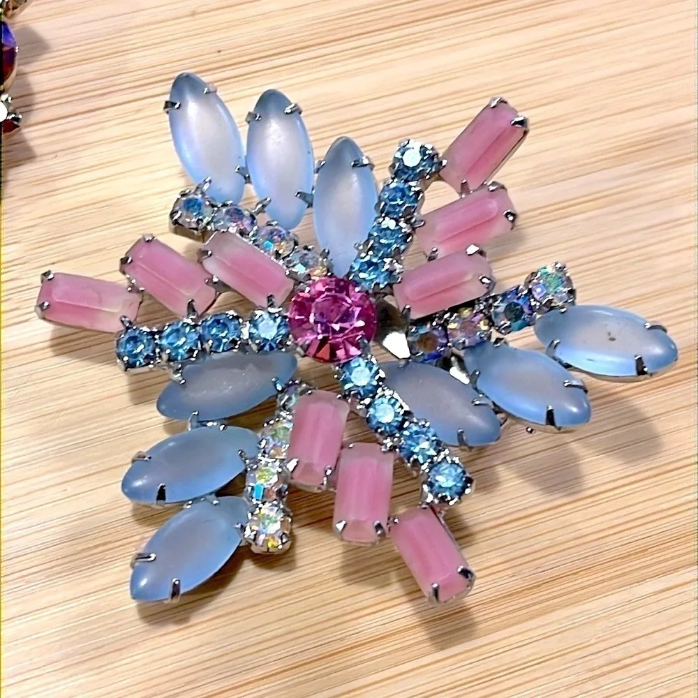 Set of 2 Antique Vintage Brooches Large Decorative Rhinestone Pins Blazer Jacket